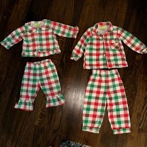 Matching Sibling Christmas Holiday Brother Sister button down pajama set.